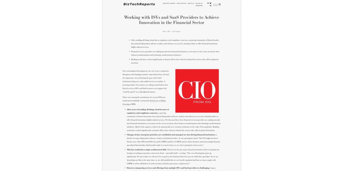 Working with ISVs and SaaS Providers to Achieve Innovation in the Financial Sector